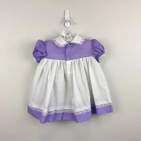 Vintage Purple Pinafore Embroidered Elephant Dress Baby Girl - Picture 7 of 10